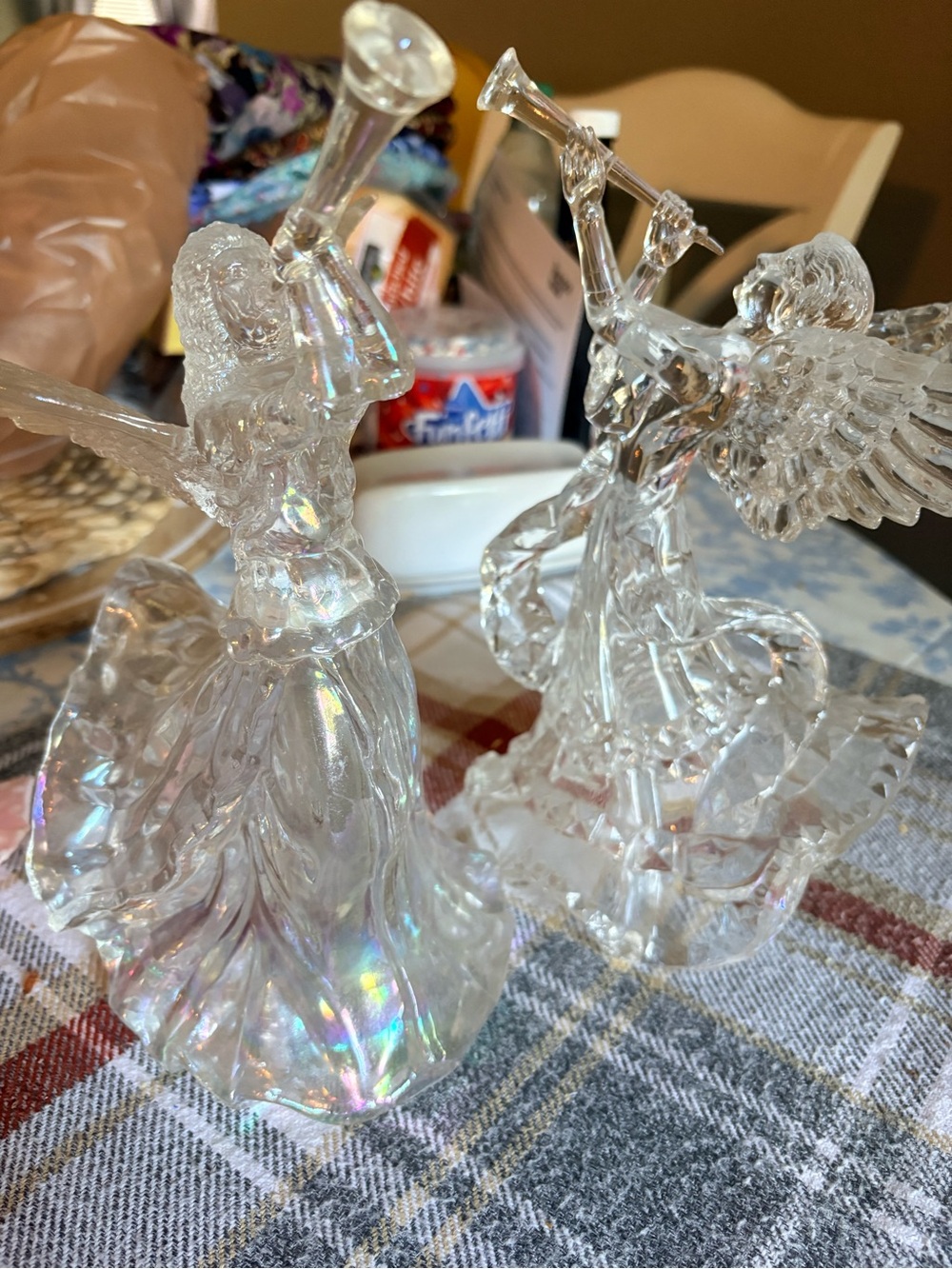 Silvestri Iridescent Clear Glass Angel Pair with Trumpets